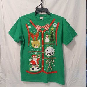 Mens Christmas Vest Theme Tee Shirt